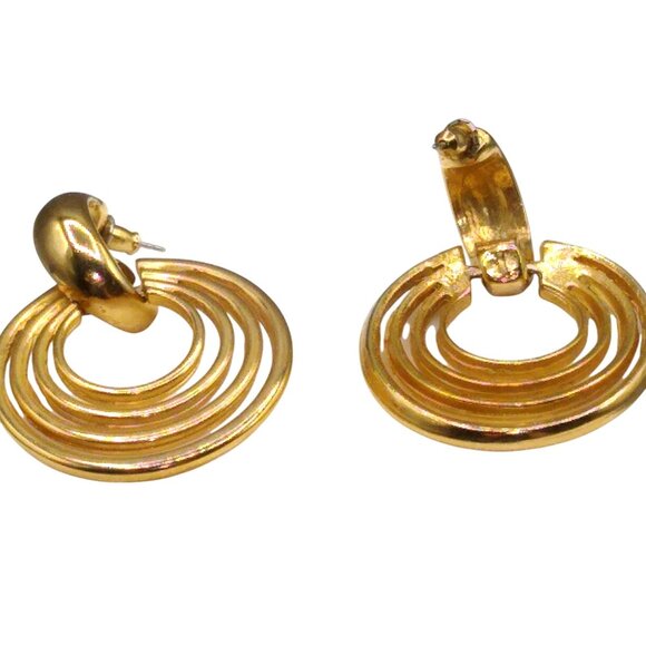 Vintage Modernist Spiral Earrings, Concentric Circles Door Knocker, Modern Art - Picture 4 of 4
